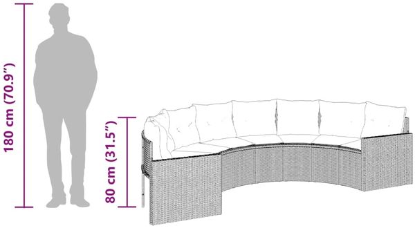 vidaXL Gartensofa mit Kissen Halbrund Grau Poly Rattan 3318514 Bild 6
