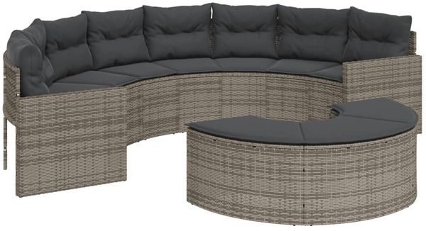 vidaXL Gartensofa mit Kissen Halbrund Grau Poly Rattan 3318514 Bild 3