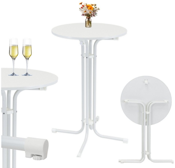 Stehtisch klappbar Ø 70 cm Höhe 110 cm Stahl Gastrotisch Partytisch Bistrotisch Gartentisch in Weiß