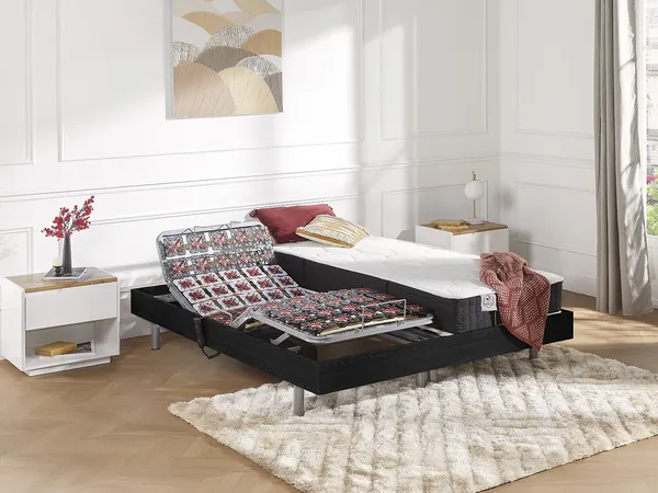 Vente-unique - PHANES Bett Holz, PlatteStoff Schwarz - B 80 cm160 cm12 cm x H 24 cm35 cm16,5 cm x L 200 cm71 cm