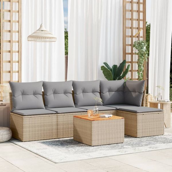 vidaXL 6-tlg. Garten-Sofagarnitur mit Kissen Beige Poly Rattan 3255933
