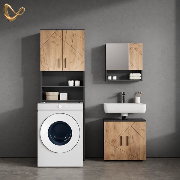 Livinity® Waschmaschinenumbauschrank Ronco, Goldkraft Eiche/Anthrazit/Goldkraft Eiche, 64 x 190.5 cm (1-St)