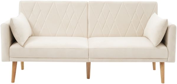Sofa, Sitzfläche 160x54x42 cm, Beige Samtstoff (Velvet), 3‑fach verstellbare Rückenlehnen & 5‑stufige Armlehnen, Schlafsofa 180x75x82 cm Bild 5