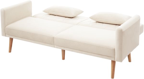 Sofa, Sitzfläche 160x54x42 cm, Beige Samtstoff (Velvet), 3‑fach verstellbare Rückenlehnen & 5‑stufige Armlehnen, Schlafsofa 180x75x82 cm Bild 6
