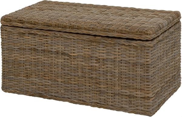 Krines Home Truhe Wäschetruhe mit Deckel Natur Rattan Truhe Aufbewahrung Rattantruhe (Wäschebox), mit herausnehmbarem Stoffinlett Truhenbank 80x40x40cm