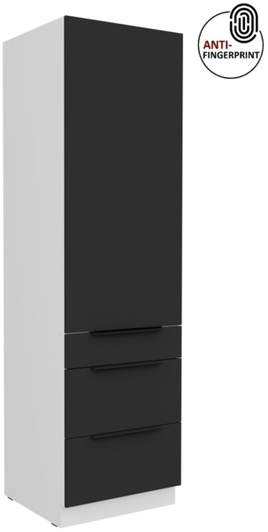 Küchen Hochschrank 60 cm Küche ARIA Schwarz ultra matt + Weiss matt, hochwertige Fronten mit Anti Fingerprint Beschichtung, Soft-Close Küchenzeile Küchenblock