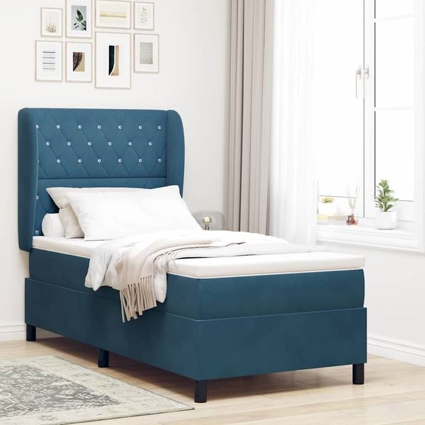 vidaXL Boxspringbett mit Matratze Dunkelblau 190 x 90 cm Samt 3340854
