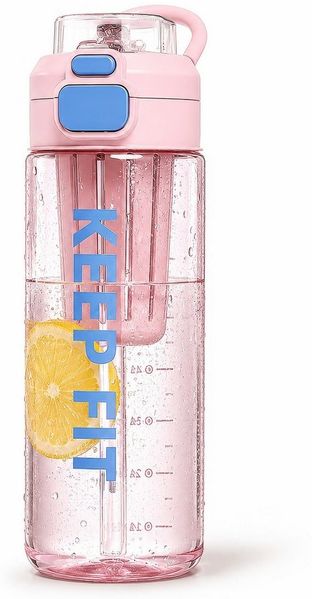 BlingBin Trinkflasche Auslaufsicher Wasserflasche 750ml, Sport Flasche mit Strohhalm, Trinkflasche mit Fruchteinsatz für Arbeit, Wandern, Yoga, Schule
