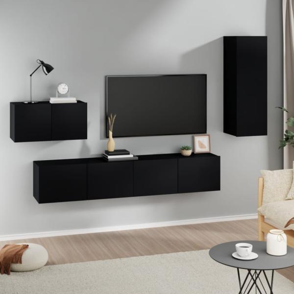 vidaXL 4-tlg. TV-Schrank-Set Schwarz Holzwerkstoff [3114335]