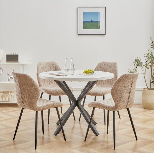 GrandCA HOME Esszimmerstuhl 4er Set Esszimmerstuhl, Gepolsterter Stoffstuhl, Moderner Küchenstuhl (4 St), 47.5 x 48 x 86cm, beige/braun/grau