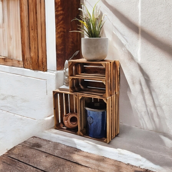 Holzkisten Obstkisten 3 x 40x30x25cm Geflammt Ablage Lang Bild 4