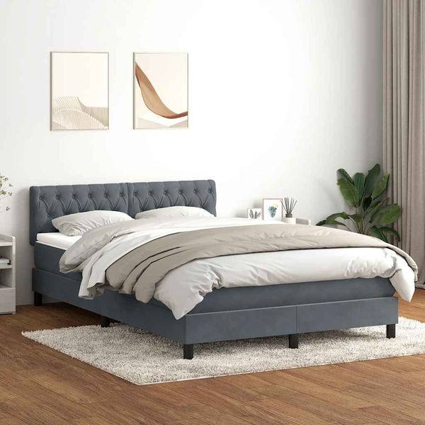 vidaXL Boxspringbett mit Matratze & LED Dunkelgrau 160x210 cm Samt 3317176