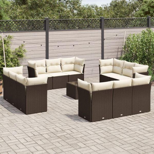 vidaXL 13-tlg. Garten-Sofagarnitur mit Kissen Braun Poly Rattan 3249182