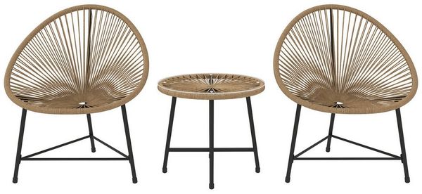 Outsunny Sitzgruppe für 2 Personen, 3-teilig mit 2 Stühle, Tisch, wetterfest, (Polyrattan Gartenmöbel Set, 3-tlg, Balkonmöbel), für Garten, Terrasse Balkon, Naturholz