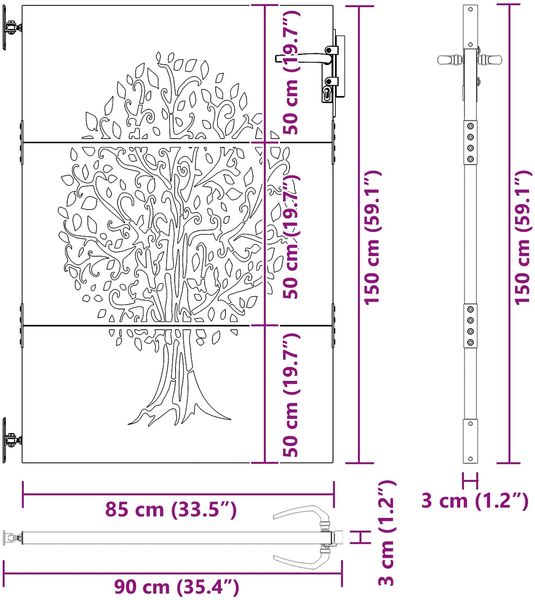 vidaXL Gartentor 85x150 cm Cortenstahl Baum-Design 153211 Bild 12