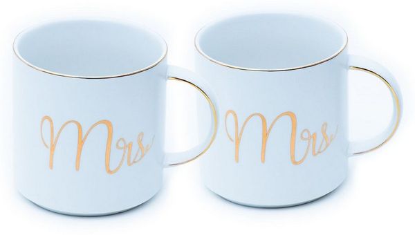 Intirilife Tasse, 1-tlg, Porzellan, Kaffeetasse Teetasse mit Goldrand und Aufschrift Mrs und Mrs 300 ml