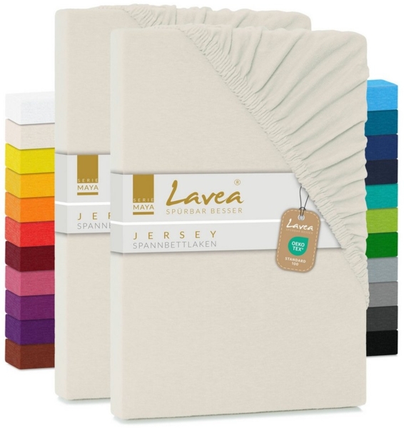Lavea Spannbettlaken Maya, in Gr. 60x140, 90x200, 120x200, 140x200, 180x200 oder 200x220 cm, Baumwolle, Gummizug: rundum, (2 Stück), Jersey Spannbetttuch für Topper, Boxspring- und Wasserbetten
