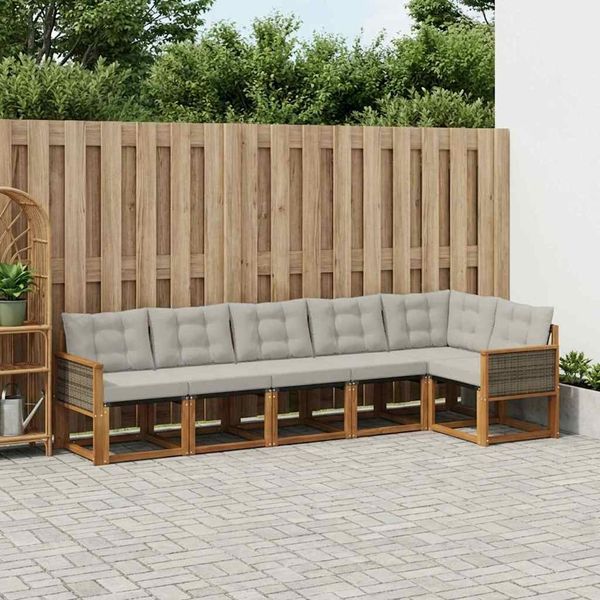 vidaXL Outdoor-Sofagarnitur mit Kissen 6 pcs Natürlich und Hellgrau 3381979
