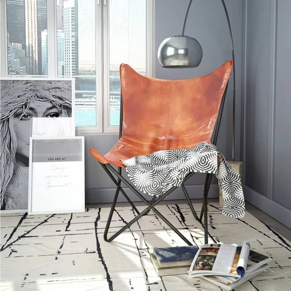 vidaXL Butterfly-Sessel Braun Echtleder 243728