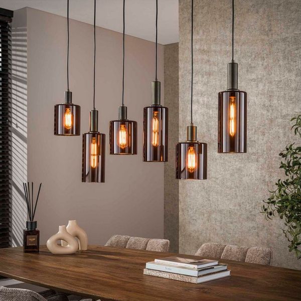 famlights Pendelleuchte famlights, Pendelleuchte Geli in Braun E27 6-flammig