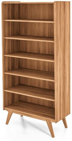 Bücherregal Jetro Kernbuche massiv 100x200x50 cm mit 6 Fächern und Holzbeinen