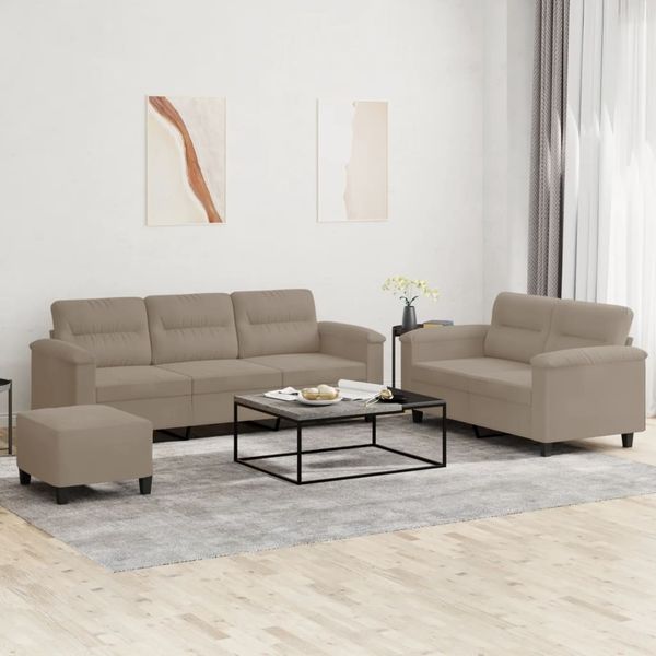 vidaXL 3-tlg. Sofagarnitur mit Kissen Taupe Mikrofasergewebe 3202344