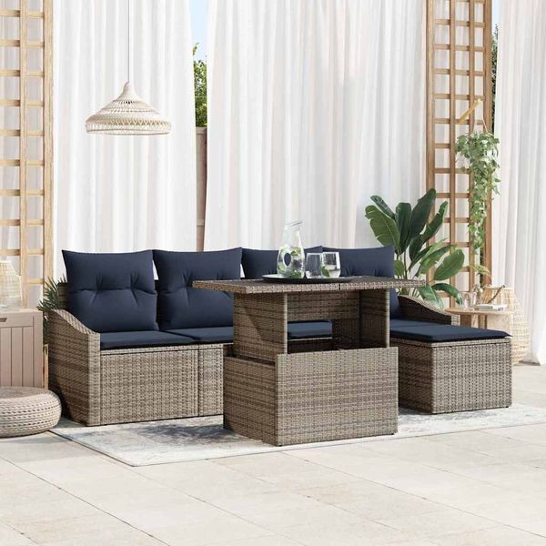 vidaXL Garten-Sofa-Set mit Kissen 6 pcs Grau und Marineblau 3357728