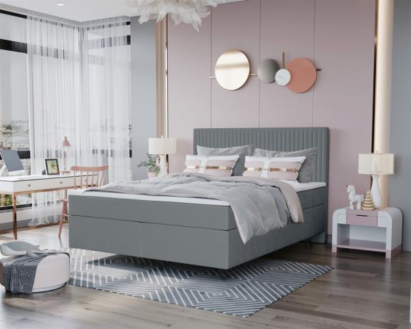Boxspringbett Schlafzimmerbett ROCIO Nr. 2 Premium 200x200 cm in Stoff Grau