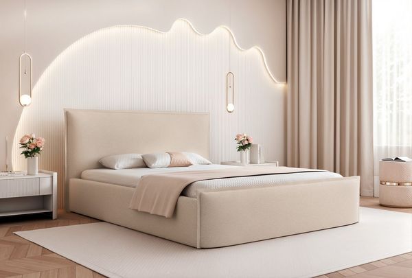 Goldstoff Polsterbett Bettgestell "SERENO" mit großem Stauraum & modernem eleganten Design (120–200x200 cm, Kopfteilhöhe 70/110 cm, Seitenhöhe: 30 cm), Bettgestell mit integriertem Stauraum & hochwertiger Verarbeitung