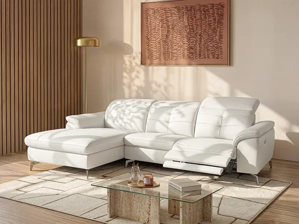 Vente-unique - Relaxsofa Ecksofa Leder - Ecke Links - Elfenbeinfarben - LISMORE