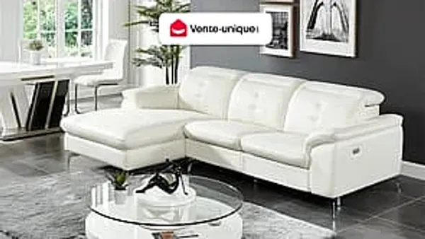 Vente-unique - Relaxsofa Ecksofa Leder - Ecke Links - Elfenbeinfarben - LISMORE