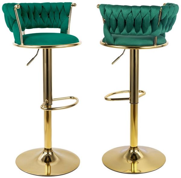 HawthyHome Barhocker Barstuhl mit Rückenlehne und Fußstütze höhenverstellbar drehbar (2 St), mit goldener Metallbasis, Grün