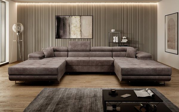 Luxusbetten24 Schlafsofa Designer Sofa Calvera U in Cord, mit Stauraum und Schlaffunktion