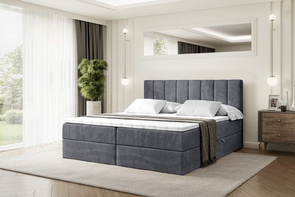 ALTDECOR 'OTTA' Boxbett, Multipocket-Matratze H4, H3 Matratze Bonellfederung, Topper, Kopfteil, H4/Dunkelgrau Casablanca, 160x200
