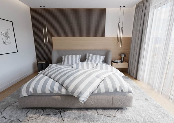 Mako Satin Bettwäsche Blocksteifen grau 135x220 + 80x80