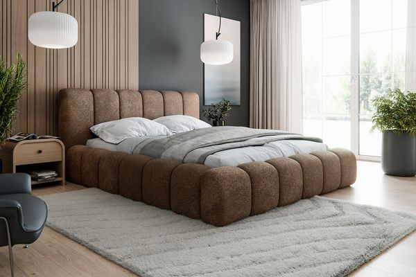 MEBLINI Polsterbett 200x200 mit Lattenrost - Braun Boucle ohne Matratze - SOFINA - Bubble Bett - Cloud - Marshmallow Bed - Kopfteil Bett mit Stauraum - Betten