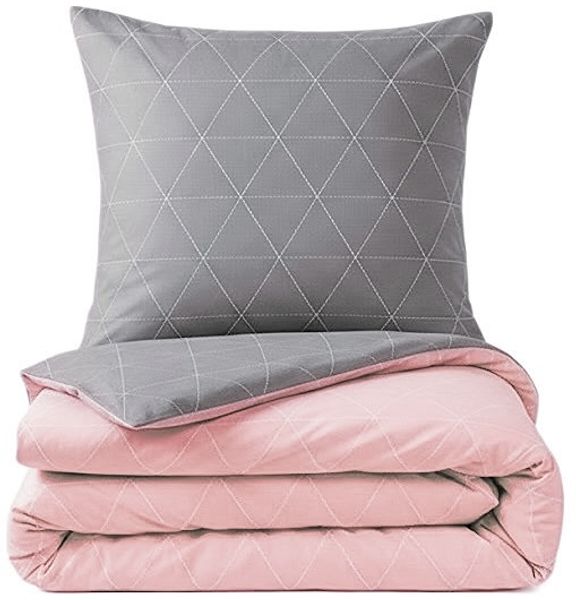Renforce Bettwäsche mit Reißverschluss - Wendebettwäsche aus 100% Baumwolle, Rautendesign, Rosa 155 x 220 cm + 80 x 80 cm