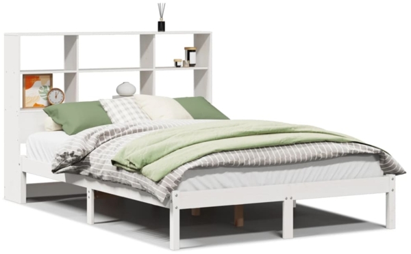vidaXL Massivholzbett mit Regal ohne Matratze Weiß 120x190 cm Kiefer 3321576