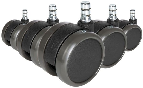 hjh OFFICE 619025 5X Hartbodenrollen 11mm / 65mm ROLO No-Noise Stuhlrollen für Harte Böden (5er Pack)