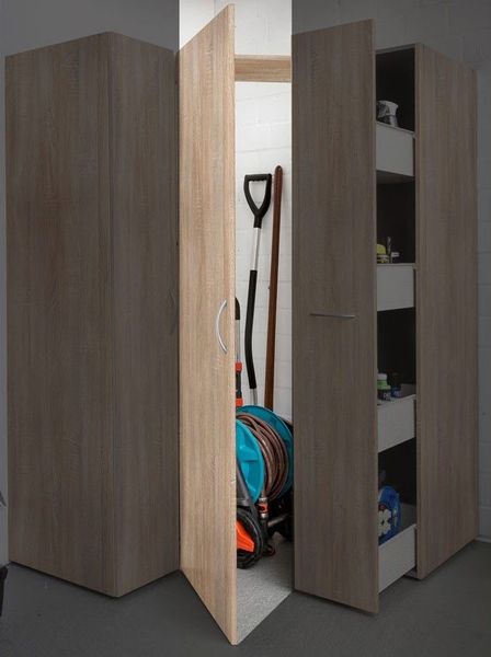 Wimex Eckschrank Multiraumkonzept (1 Tür, 2 Seitenwände, 1-St, moderne Optik, alufarbene Kunststoffgriffe) 95x95cm Eiche Sägerau