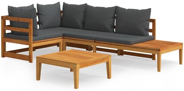 vidaXL 4-tlg. Garten-Lounge-Set mit Dunkelgrauen Kissen Akazienholz 3087277 Bild 2