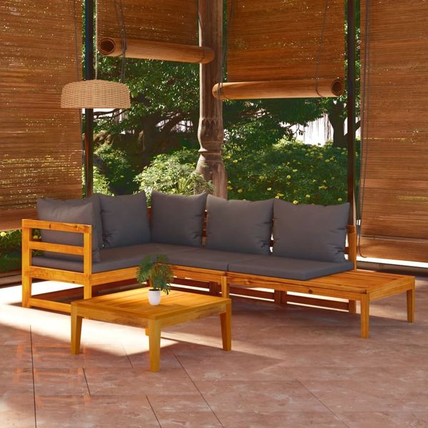 vidaXL 4-tlg. Garten-Lounge-Set mit Dunkelgrauen Kissen Akazienholz 3087277