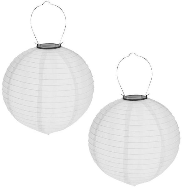 HAC24 LED Lampion 2x Deko Lampenschirm Lampe Party Garten Kugel Laterne, LED fest integriert, Weiss, Solar, Ø 20 cm, mit Haken zum Aufhängen