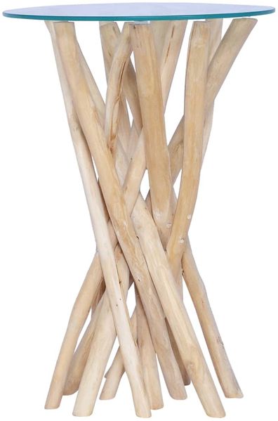 Couchtisch, Sofatisch mit Glasplatte 35x35x50 cm Massivholz Teak