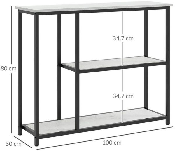 MC Star Konsolentisch Flurtisch mit 2 Ebenen Beistelltisch Sofatisch mit Kippschutz (Stahl Weiß 100 x 30 x 80 cm für Wohnzimmer & Flur)