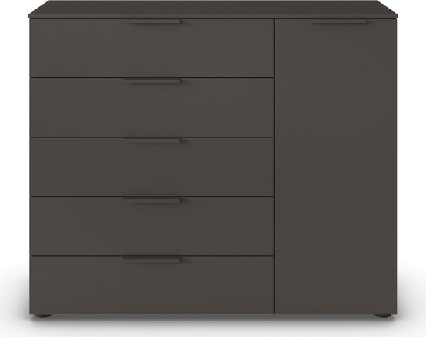 Rauch Möbel Flipp, Kombikommode, Kommode mit Stauraum für Wohnzimmer, Schlafzimmer, Flur, 2 Fachböden, Graphit, 1-türig, 5 Schubkästen, Griffe graphit, 120 x 100 x 42 cm Bild 4