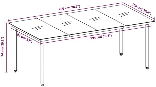 vidaXL Garten-Esstisch Schwarz 200x100x74 cm Stahl und Glas 3100107 Bild 6