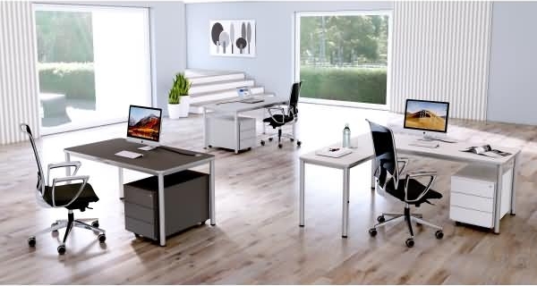 Kerkmann Schreibtisch Prime 160x80x75 cm m. Anbautisch 100x60 cm 4 Bein-Gestell alusilber Weiß Bild 5