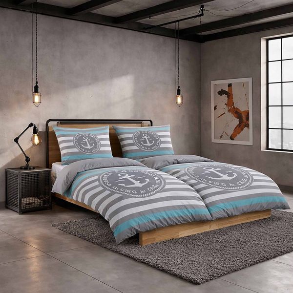 Casa Colori Bettwäsche Renforce Ganzjahres Bettgarnitur 155x220 cm, Renforce, 4 teilig, Weiß Türkis Grün Gestreift