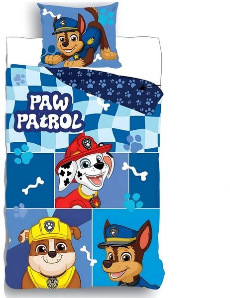 PAW PATROL Bettwäsche Paw Patrol Chase 2tlg Kinder Jungen Bettwäsche Set 135x200 80x80 cm, 2 teilig, 100% Baumwolle